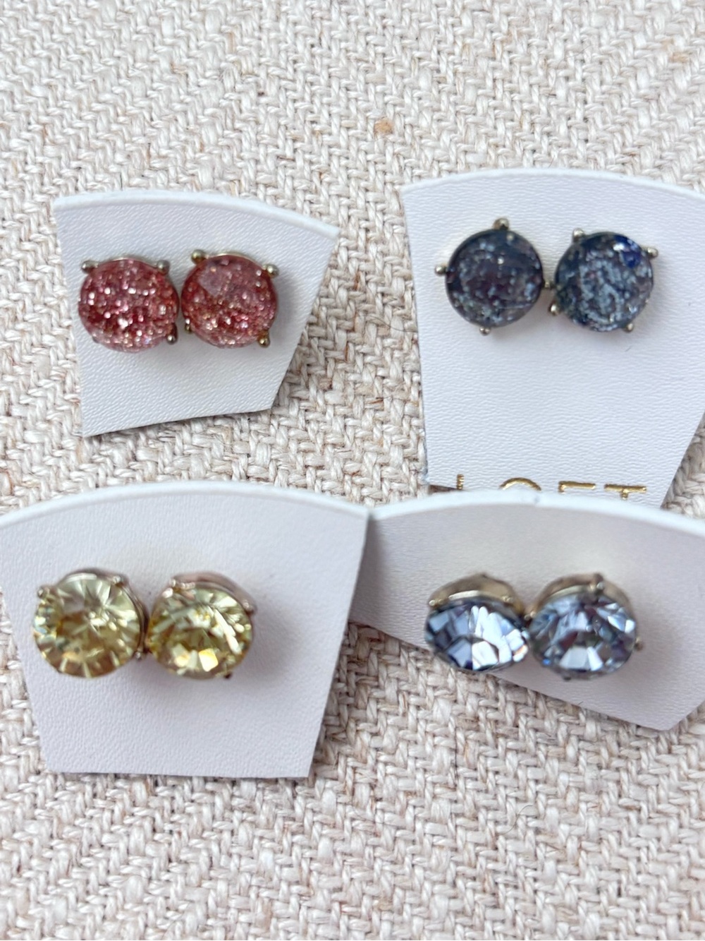 Ann Taylor Loft Crystal Stud Earring Set — Pink, Blue, Yellow, Light Blue - Picture 3 of 3